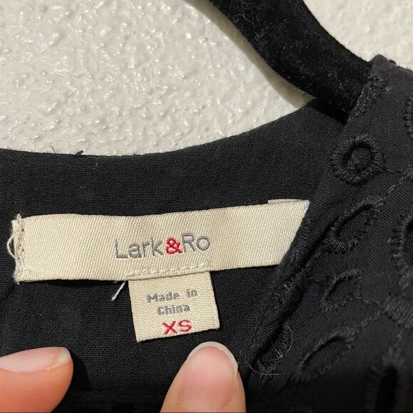 Lark & Ro Black Eyelet Fringe Trim Shift Dress Womens XS Pom Pom Whimsigoth - Picture 6 of 10